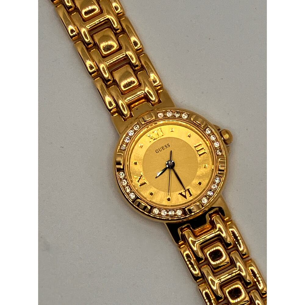 Guess Watch‎ Gold Tone Bling Vintage Roman Numerals Women's Ladies *new battery*